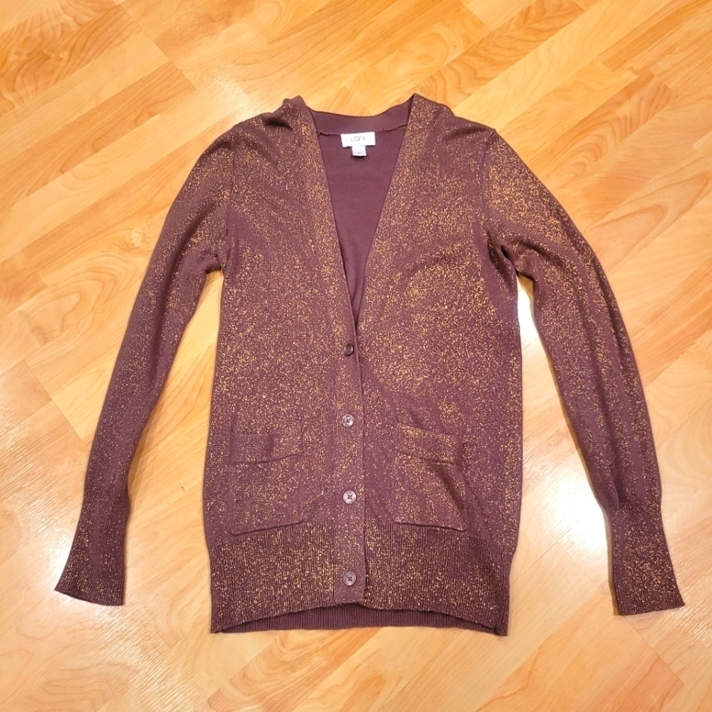 Ann Taylor Loft Shimmer Brown and Gold Cardigan Size XS